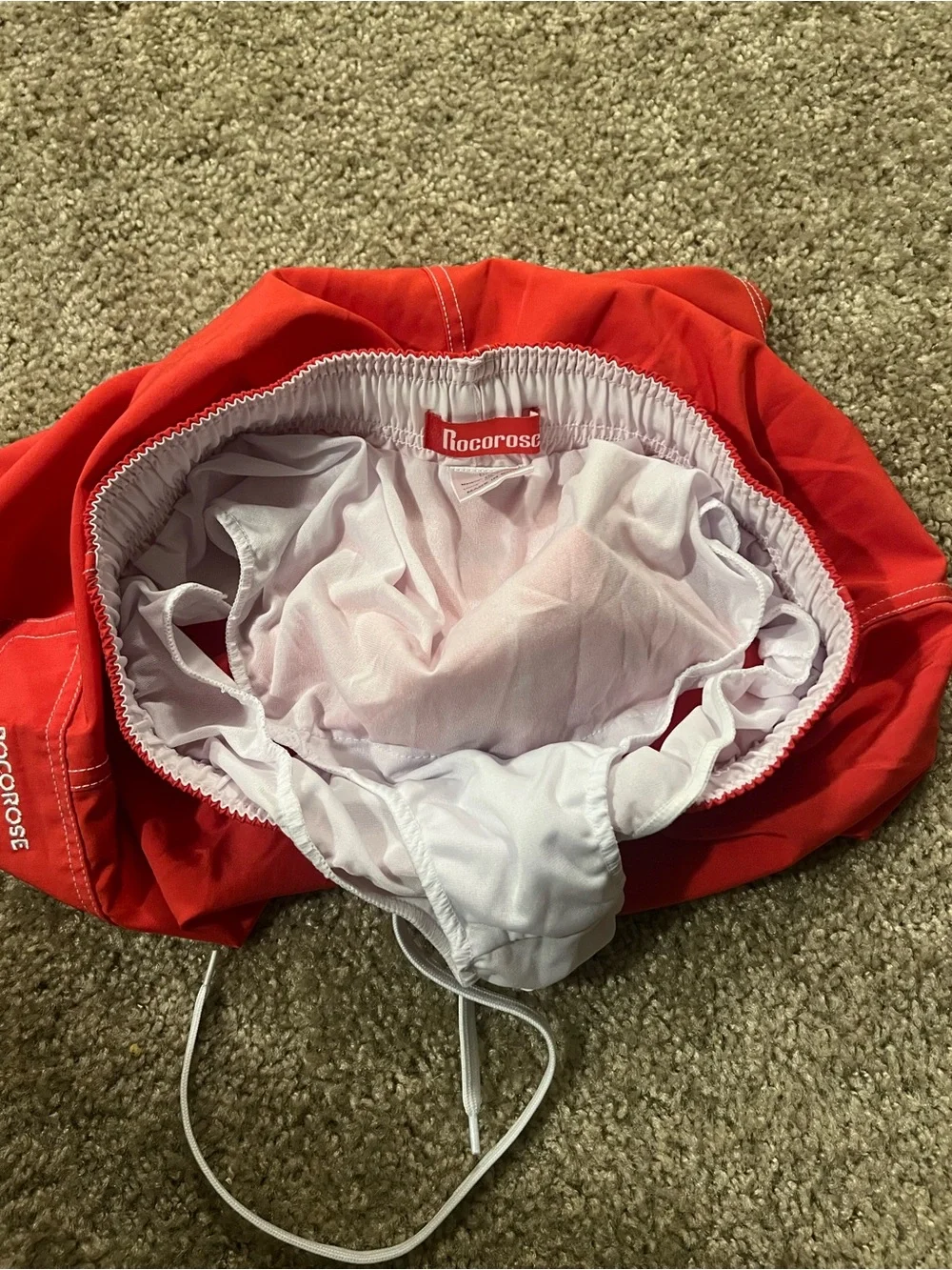 Rocorose woman’s swim trunks lined cargo style small red